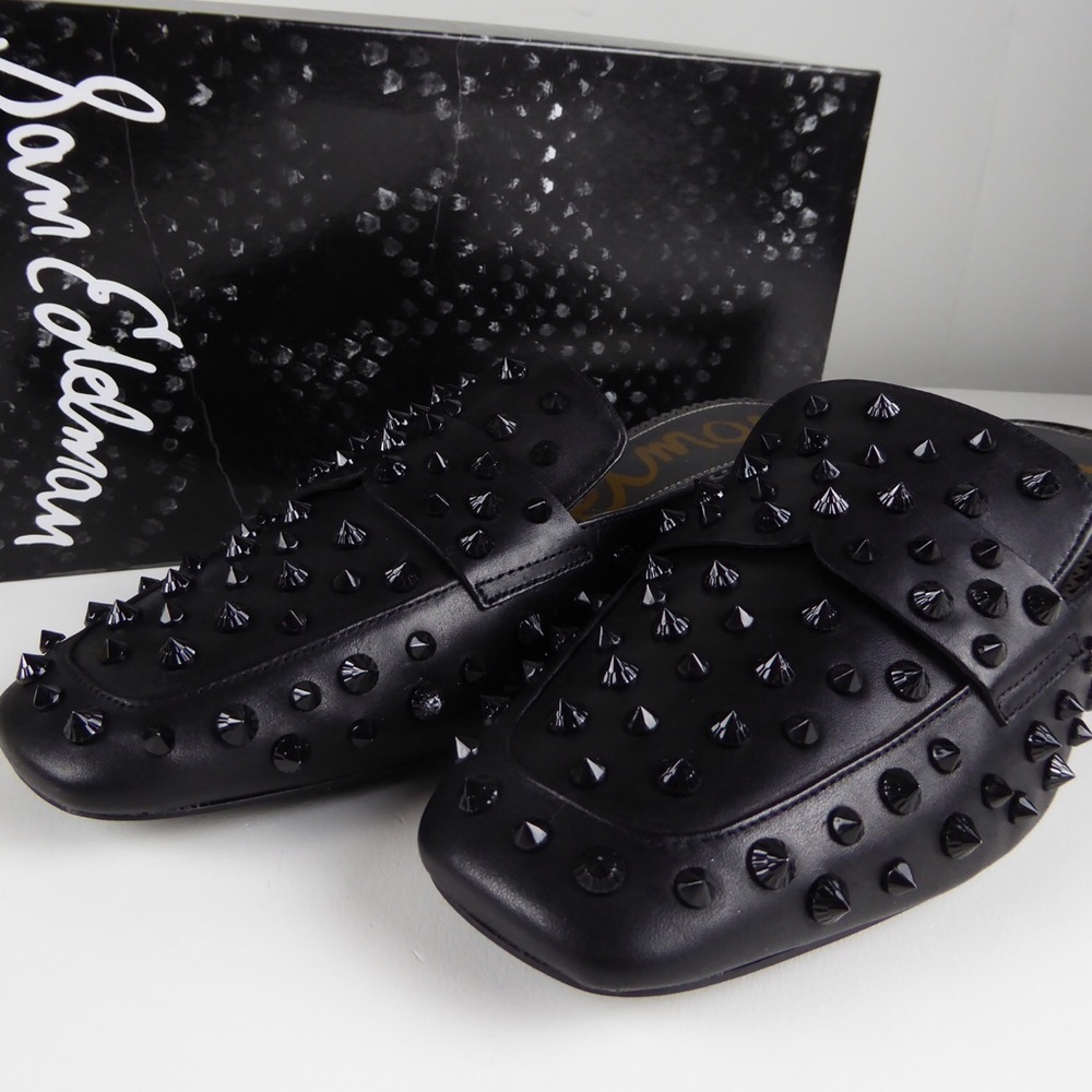 Sam Edelman Black Studded Leather Loafers Augustas Mule NIB
